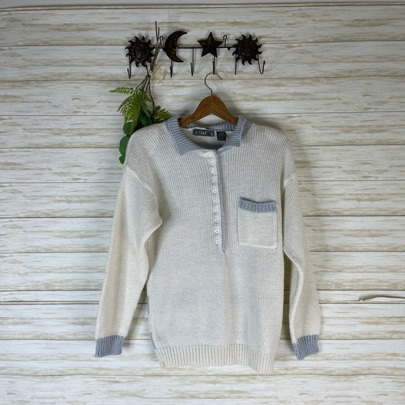 Vintage Gitano Henley Sparkle Knit Sweater - Picture 1 of 4